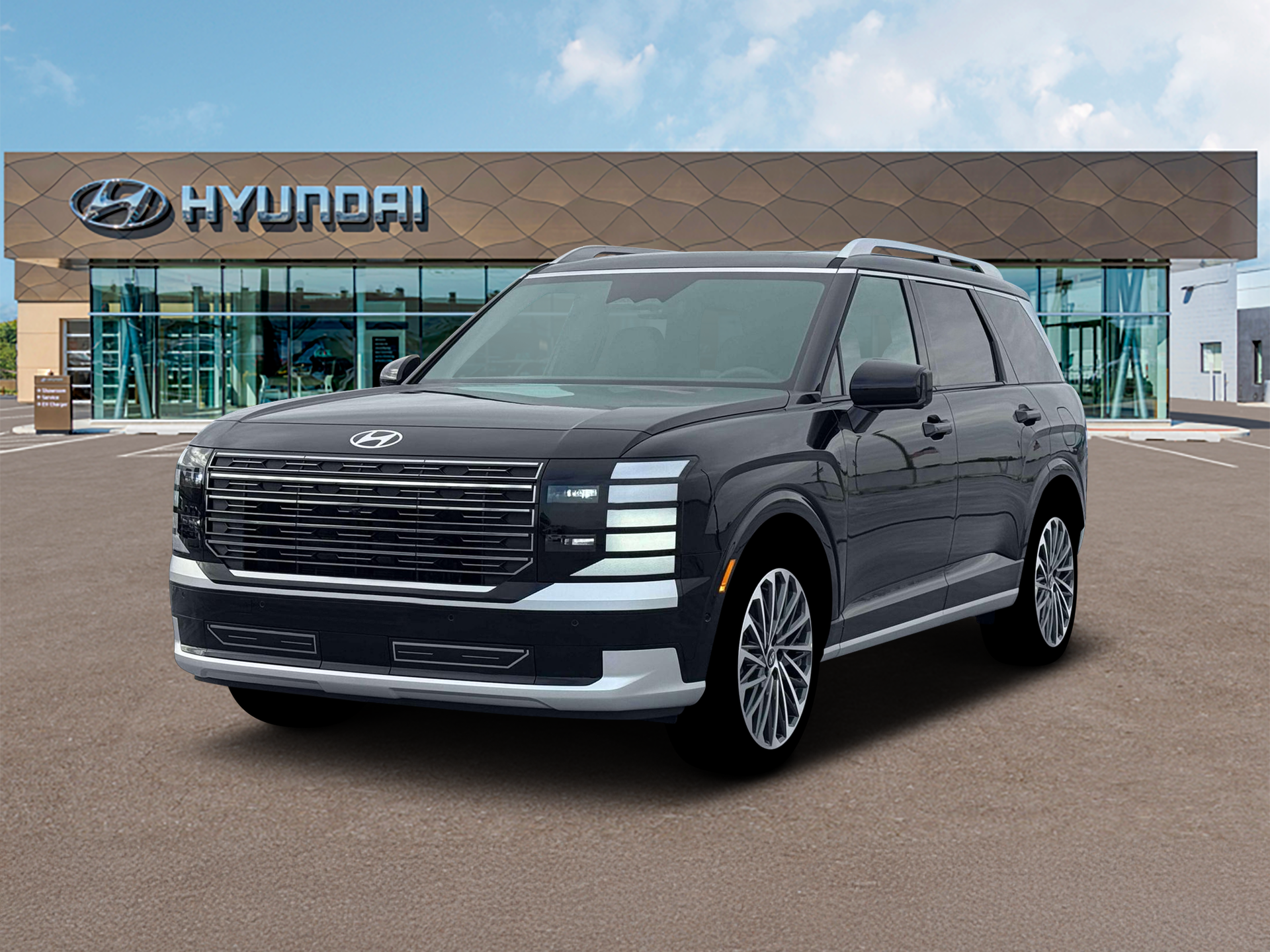 2026 Hyundai PALISADE HYBRID Calligraphy in Abyss Black Pearl — front three-quarter view